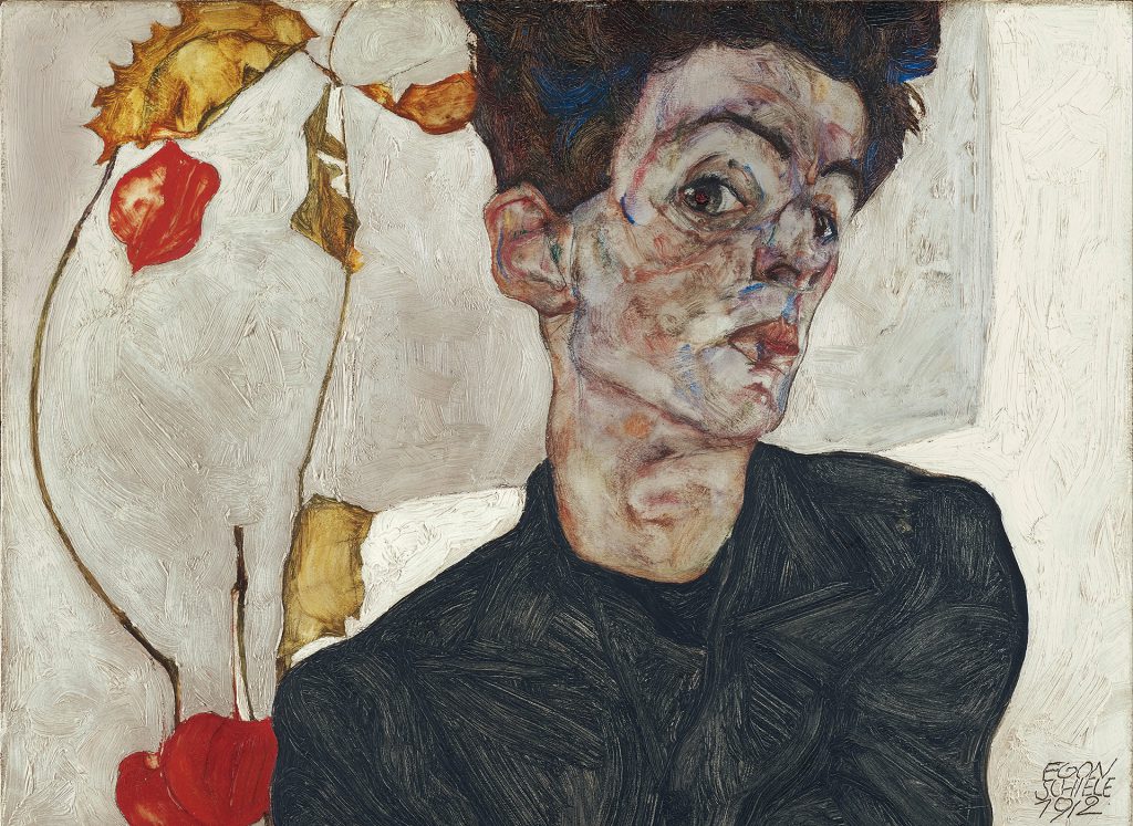 Egon Schiele - Self-Portrait with Physalis
